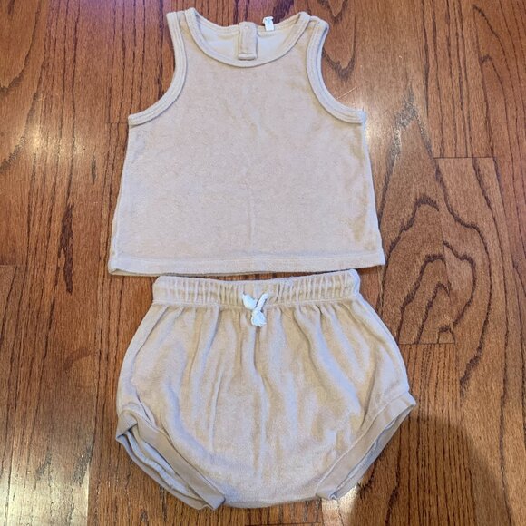 Quincy Mae Terry Tank & Short Cotton Set | Tan | Size 4-5 Years - Picture 1 of 9
